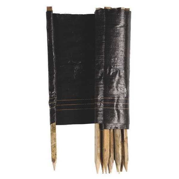 Silt Fence, 2 ft H, 100 ft L, Polypropylene, 11 Stakes, Black
