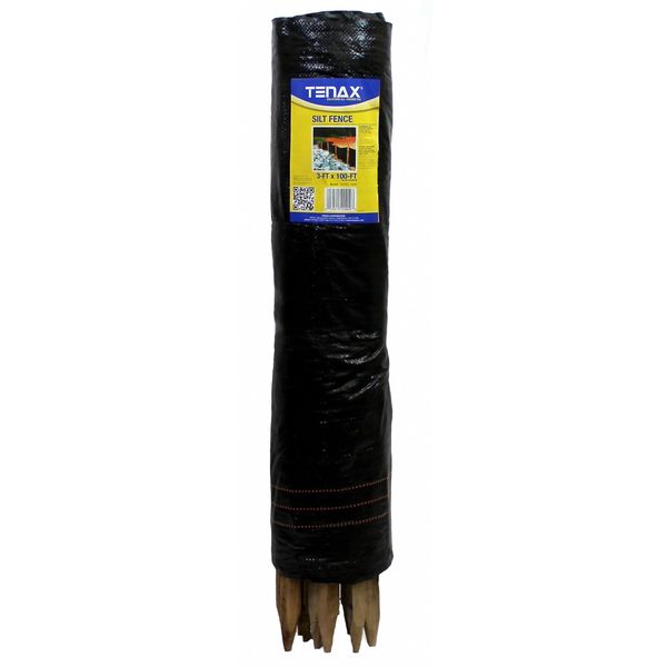 Silt Fence, 100 Ft L, 3 Ft H, 5.5 in W, Black