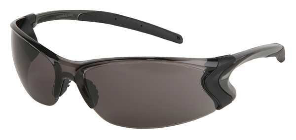 Safety Glasses, Wraparound Gray Polycarbonate Lens, Scratch-Resistant