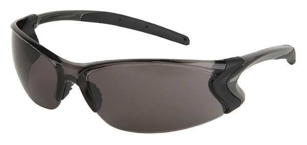 Safety Glasses, Wraparound Gray Polycarbonate Lens, Anti-Fog, Scratch-Resistant