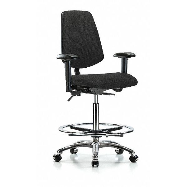 Fab Hi Bench Chair, Med, Bk, CF, Cast, Blk, Arm Style: 6-Way Adjustable