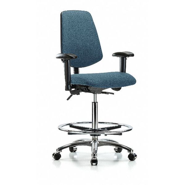 Fab Hi Bench Chair, Med, Bk, CF, Cast, Blu, Caster Type: Rolling