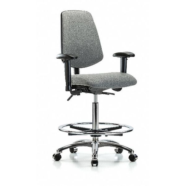 Fab Hi Bench Chair, Med, Bk, CF, Cast, Gry, Arm Style: 6-Way Adjustable