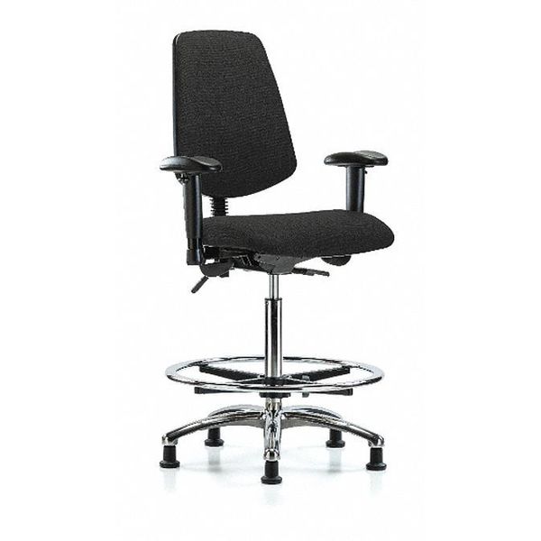 Fab Hi Bench Chair, Med, Bk, CF, Glds, Blk, Arm Style: 6-Way Adjustable