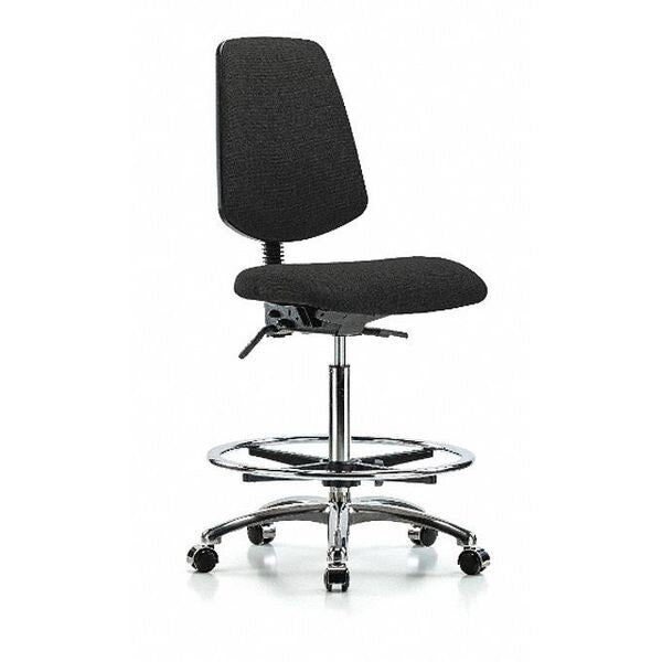 Fab Hi Bench Chair, Med, Bk, CF, Cast, Blk, Arm Style: No Arms