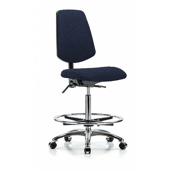 Fab Hi Bench Chair, Med, Bk, CF, Cast, Navy, Arm Style: No Arms