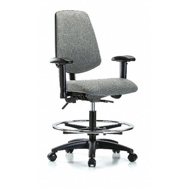 Fab Med Bench Chair, Bk, CF, Cast, Gry, Arm Style: 6-Way Adjustable