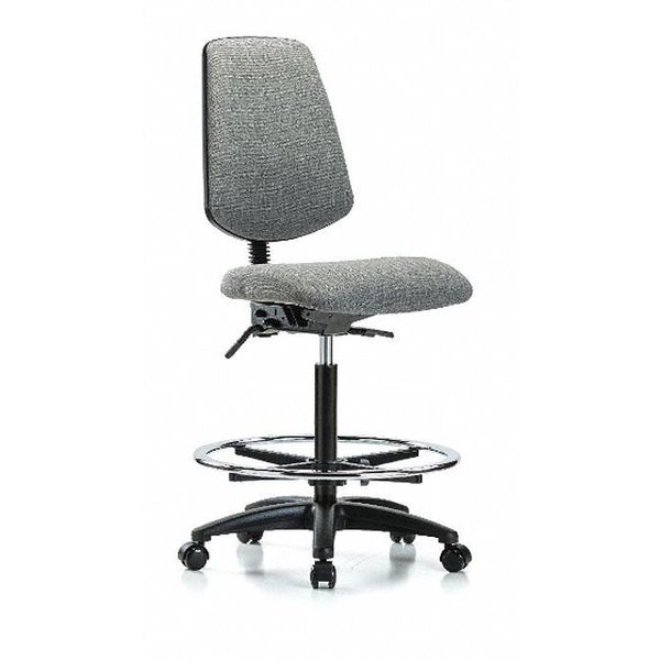 Fab Hi Bench Chair, Med, Bk, CF, Cast, Gry, Arm Style: No Arms