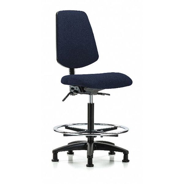 Fab Hi Bench Chair, Med, Bk, CF, Glds, Navy, Arm Style: No Arms