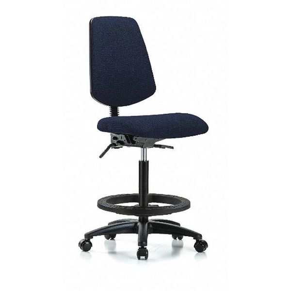 Fab Hi Bench Chair, Med, Bk, BF, Cast, Navy, Caster Type: Rolling
