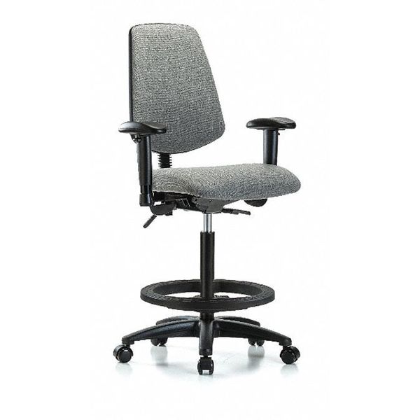 Fab Hi Bench Chair, Med, Bk, BF, Cast, Gry, Arm Style: 6-Way Adjustable