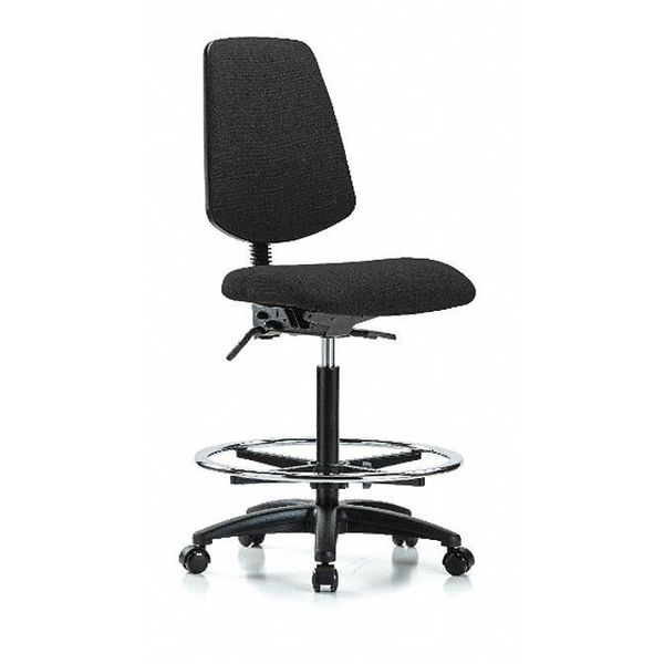 Fab Hi Bench Chair, Med, Bk, CF, Cast, Blk, Backrest: Adjustable Backrest with Lumbar Support