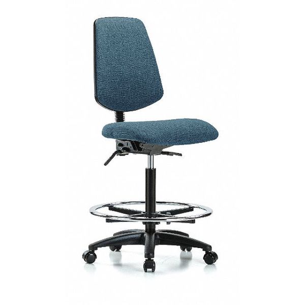 Fab Hi Bench Chair, Med, Bk, CF, Cast, Blu, Backrest: Adjustable Backrest with Lumbar Support