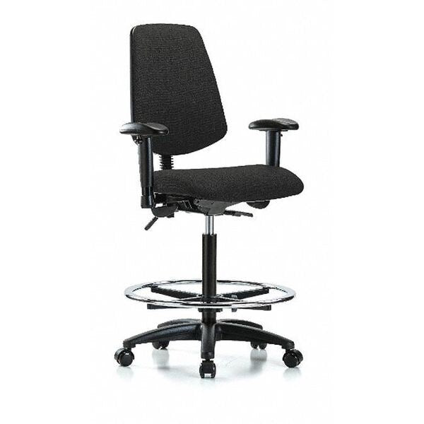 Fab Hi Bench Chair, Med, Bk, CF, Cast, Blk, Seat Height Range: 26