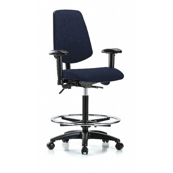 Fab Hi Bench Chair, Med, Bk, CF, Cast, Navy, Weight Capacity: 300 lb.