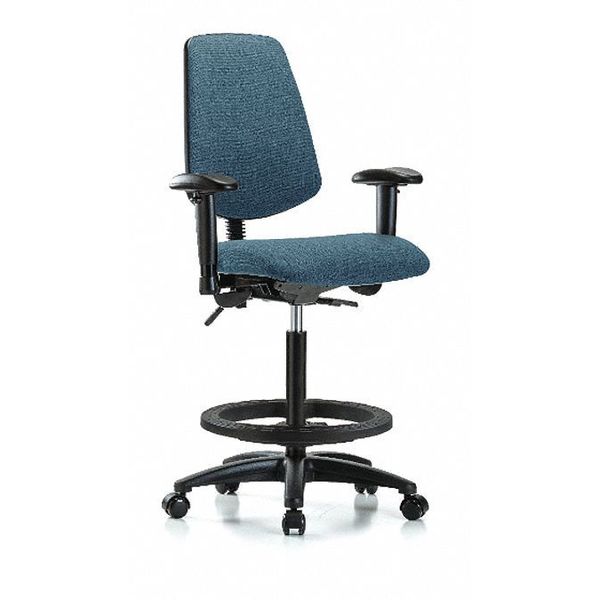 Fab Hi Bench Chair, Med, Bk, BF, Cast, Blu, Arm Style: 6-Way Adjustable