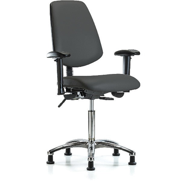 Bench Chair, Vinyl, Med, Bk, Glds, Gry, Color: Charcoal