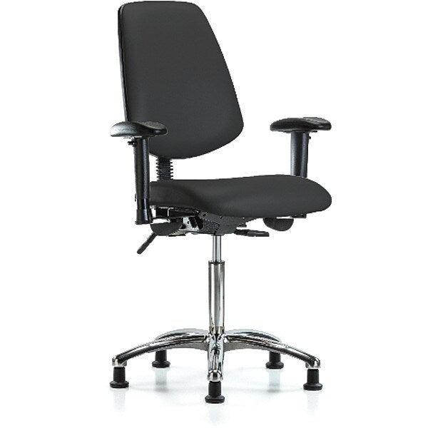 Bench Chair, Vinyl, Med, Bk, Glds, Blk, Color: Black