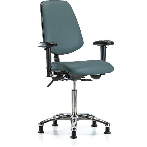 Bench Chair, Vinyl, Med, Bk, Glds, Blu, Seat Height Range: 22