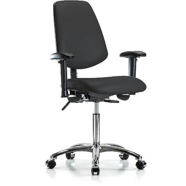 Bench Chair, Vinyl, Med, Bk, Cast, Blk, Color: Black