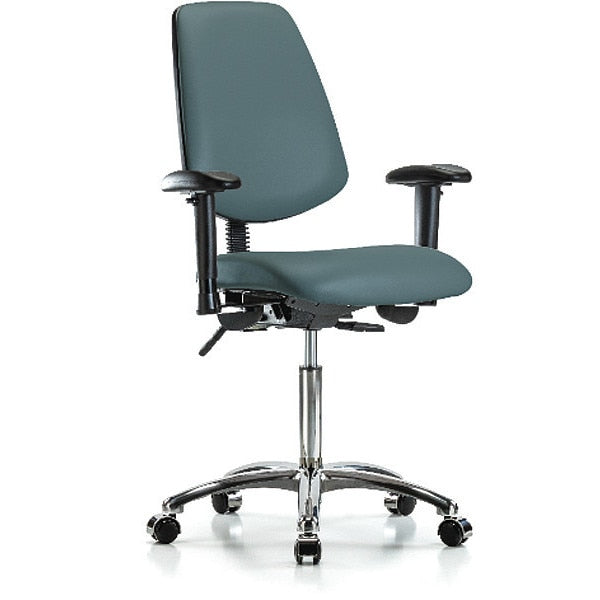 Bench Chair, Vinyl, Med, Bk, Cast, Blu, Seat Height Range: 22