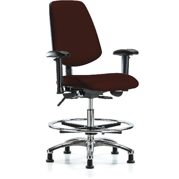 Bench Chair, Vinyl, Med, Bk, CF, Glds, Burg, Seat Height Range: 22