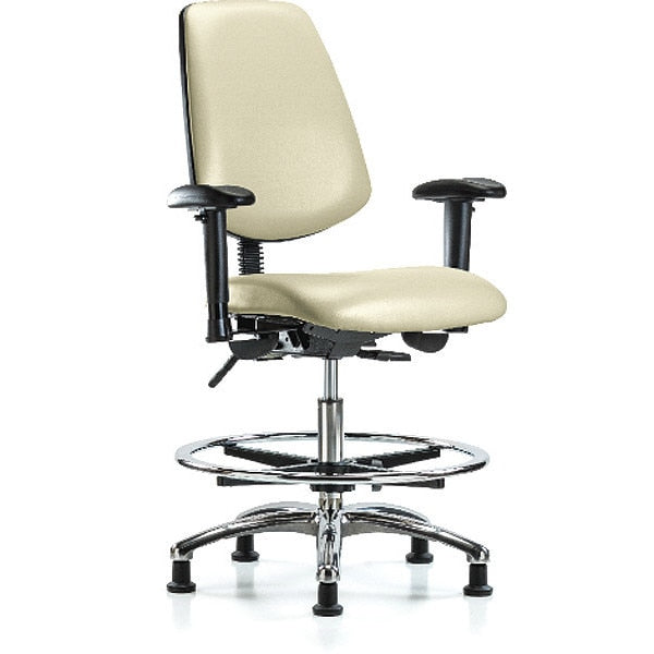 Bench Chair, Vinyl, Med, Bk, CF, Glds, Wht, Seat Height Range: 22