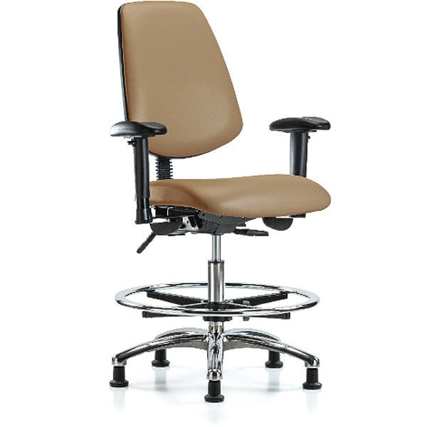 Bench Chair, Vinyl, Med, Bk, CF, Glds, Taupe, Seat Height Range: 22