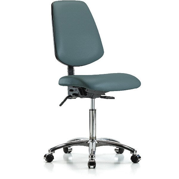 Bench Chair, Vinyl, Med, Bk, Cast, Blu, Weight Capacity: 300 lb.