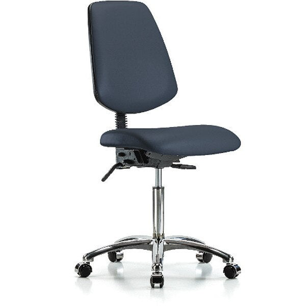 Bench Chair, Vinyl, Med, Bk, Cast, Navy, Arm Style: No Arms
