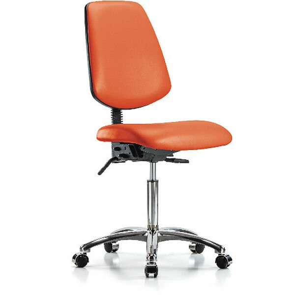 Bench Chair, Vinyl, Med, Bk, Cast, Org, Arm Style: No Arms