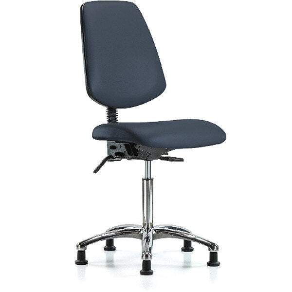 Bench Chair, Vinyl, Med, Bk, Glds, Navy, Arm Style: No Arms