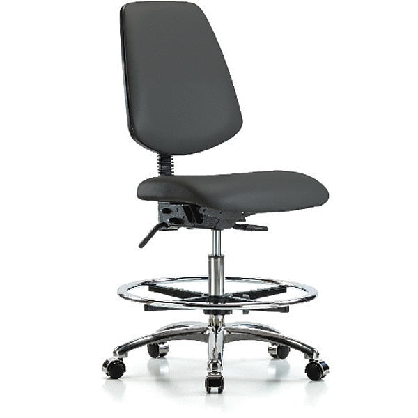 Bench Chair, Vinyl, Med, Bk, CF, Cast, Gry, Arm Style: No Arms