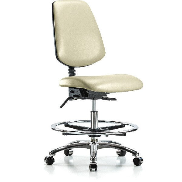 Bench Chair, Vinyl, Med, Bk, CF, Cast, Wht, Arm Style: No Arms