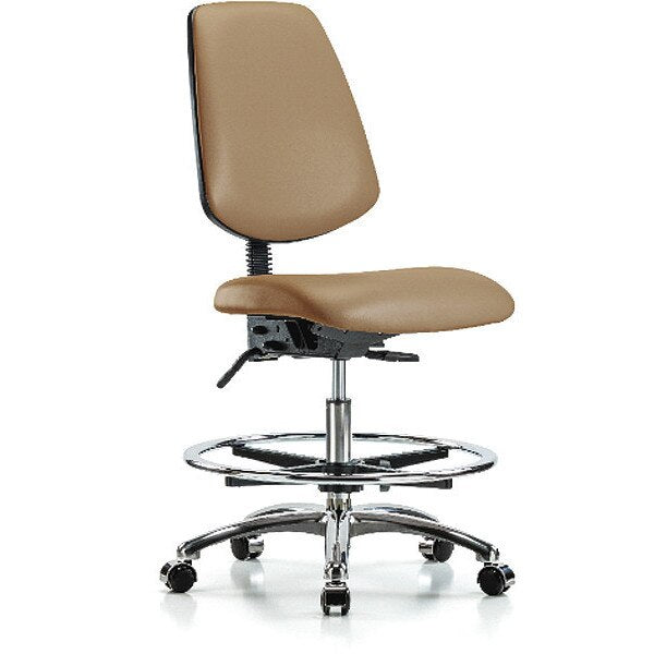 Bench Chair, Vinyl, Med, Bk, Cast, Taupe, Weight Capacity: 300 lb.