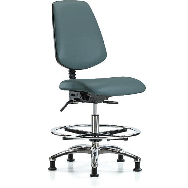 Bench Chair, Vinyl, Med, Bk, CF, Glds, Blu, Weight Capacity: 300 lb.