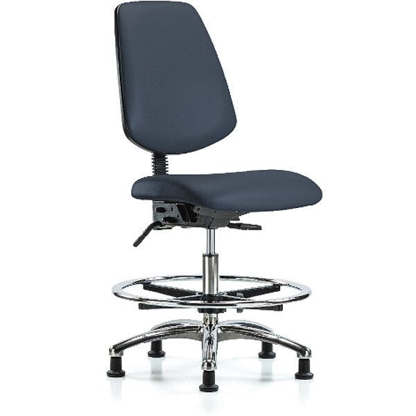 Bench Chair, Vinyl, Med, Bk, CF, Glds, Navy, Arm Style: No Arms
