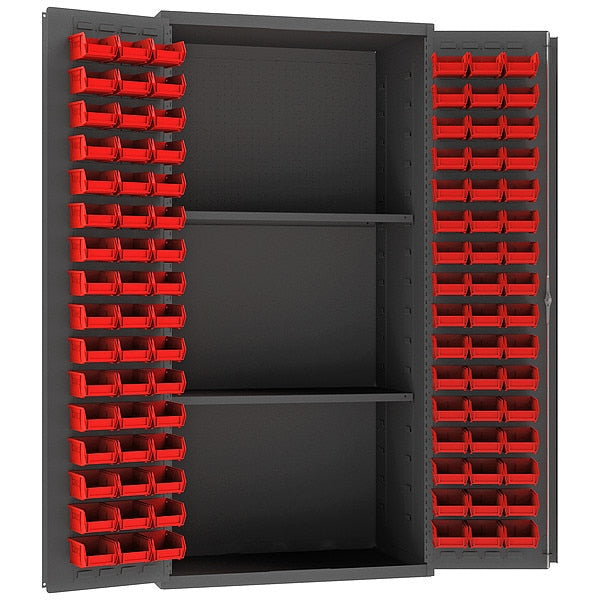 Heavy Duty Pegboard Bin Cabinet, Shelving, 72 in H, 36 in W, 24 in D, 96 Bins, 2 Shelves