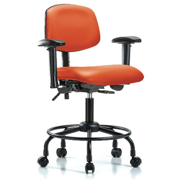 Bench Chair, Vinyl, RT, AA, Casters, Orange
