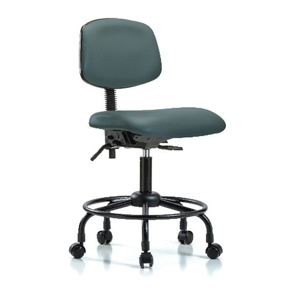 Bench Chair, Vinyl, RT, Casters, Blu