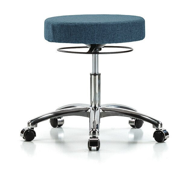 Desk Stool, Chrome, Fabric, Casters, Blu
