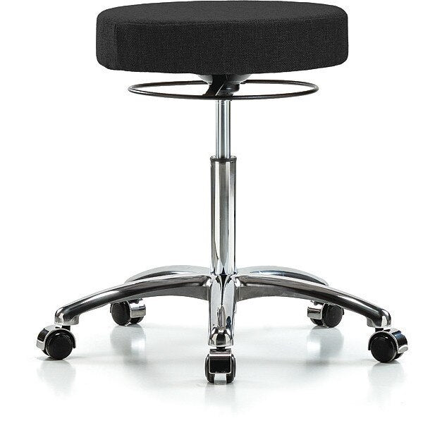 Bench Stool, Med, Fabric, Chrome, Castrs, Blk