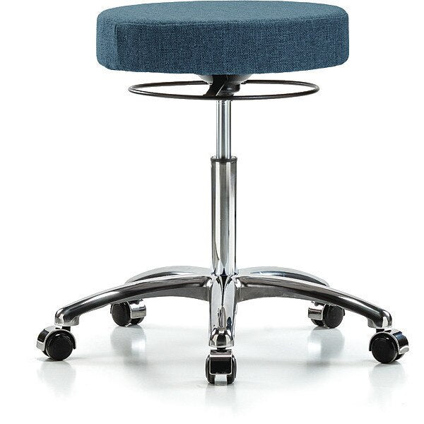 Bench Stool, Med, Fabric, Chrome, Castrs, Blu