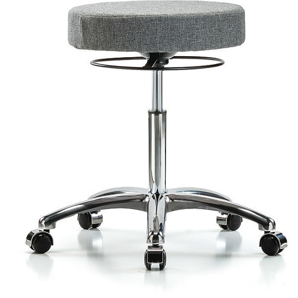 Bench Stool, Med, Fabric, Chrome, Castrs, Gry