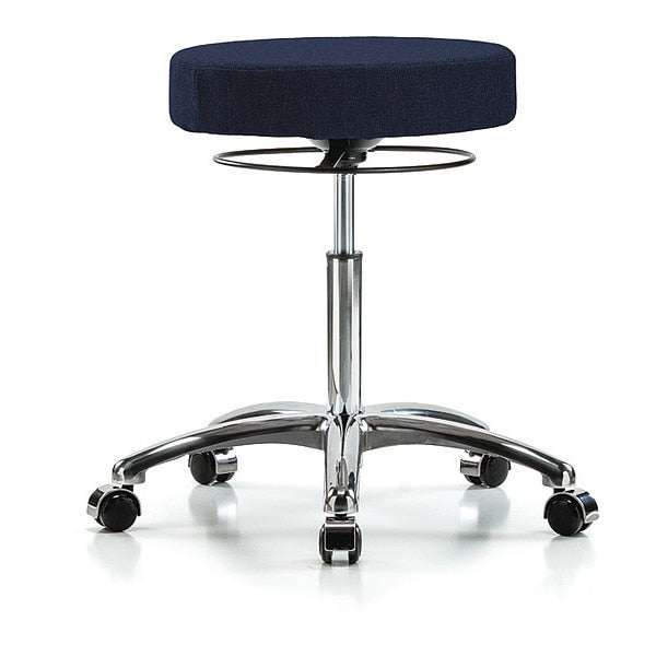 Bench Stool, Med, Fabric, Chrome, Castrs, Nav