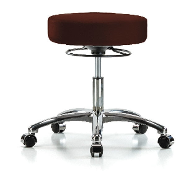 Desk Stool, Vinyl, Chrome, Casters, Burg