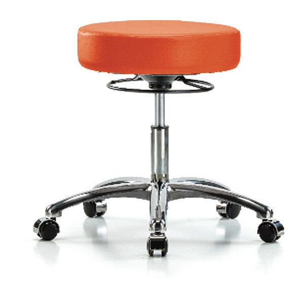 Desk Stool, Vinyl, Chrome, Casters, Orange