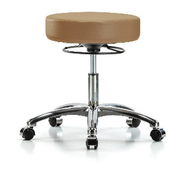 Desk Stool, Vinyl, Chrome, Casters, Taupe