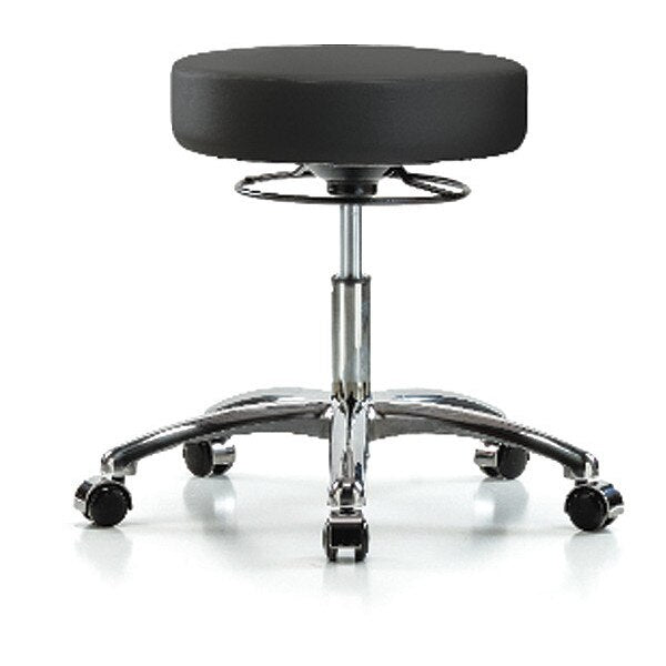 Desk Stool, Vinyl, Chrome, Casters, BLK