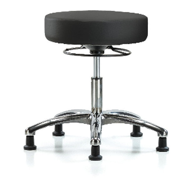 Desk Stool, Vinyl, Chrome, Glides, BLK